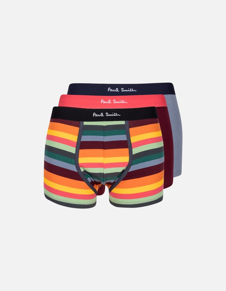 3-Pack Artist-Stripe & Solid Boxer Trunks, Multi