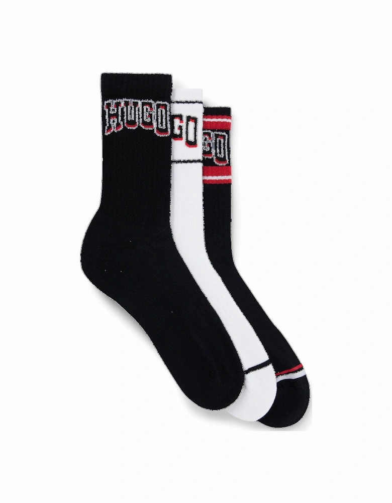 3-Pack Basketball Logo Sports Socks, Black/White
