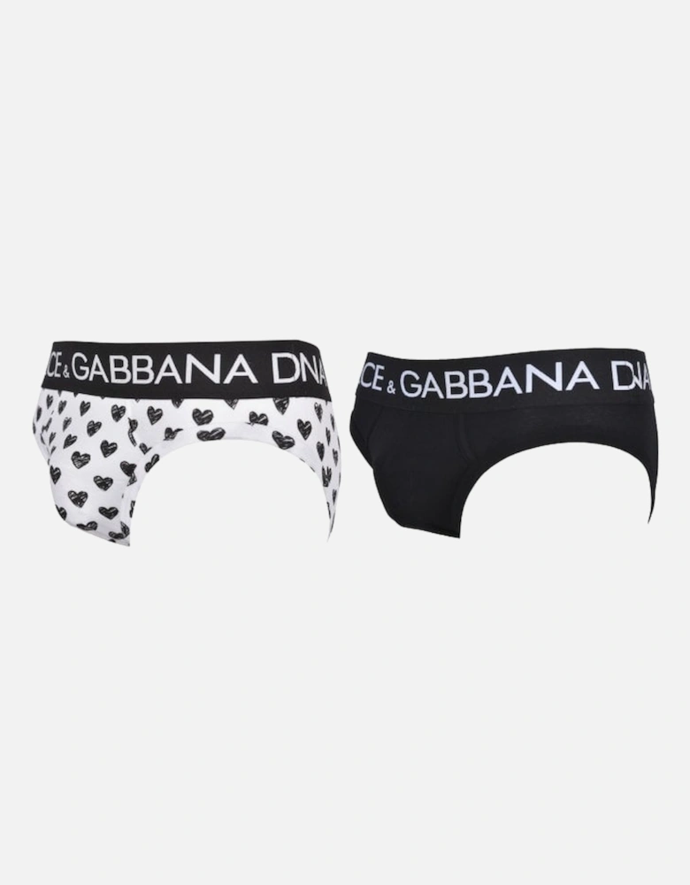 2-Pack DG Hearts & Solid Brando Briefs, White/Black