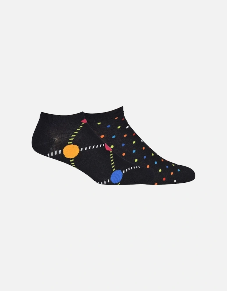2-Pack Dot Lover Trainer Socks, Black/multi