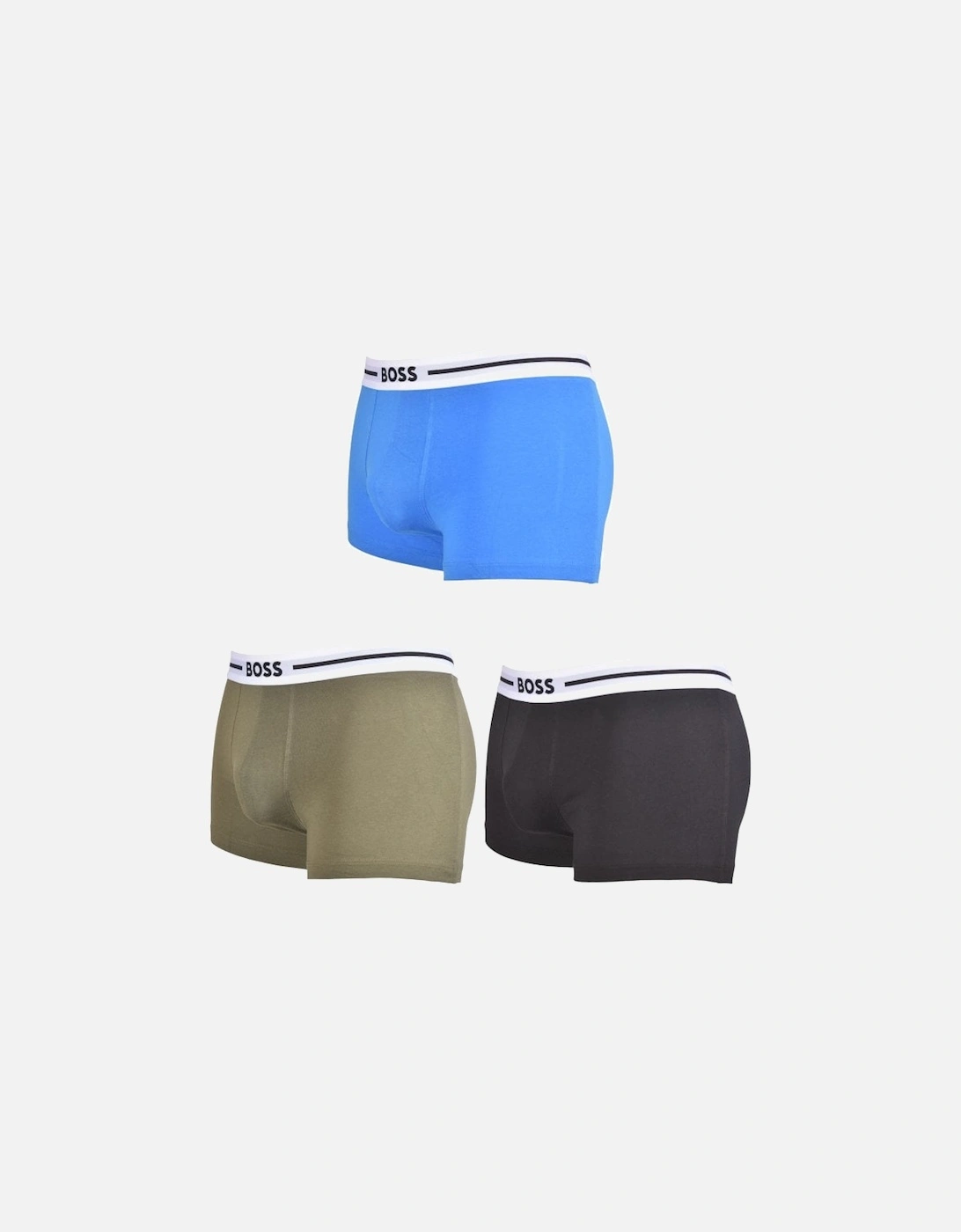 3-Pack Bold Coloured Boxer Trunks, Blue/Khaki/Black