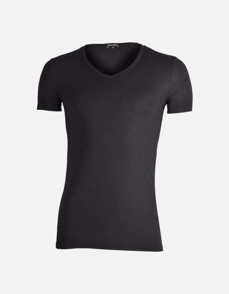 Micromodal Stretch V-Neck T-Shirt, Black