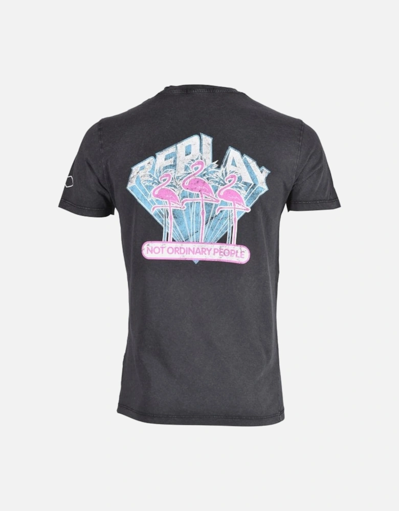 Flamingo Print T-Shirt, Black