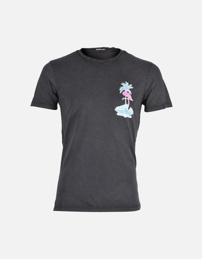 Flamingo Print T-Shirt, Black