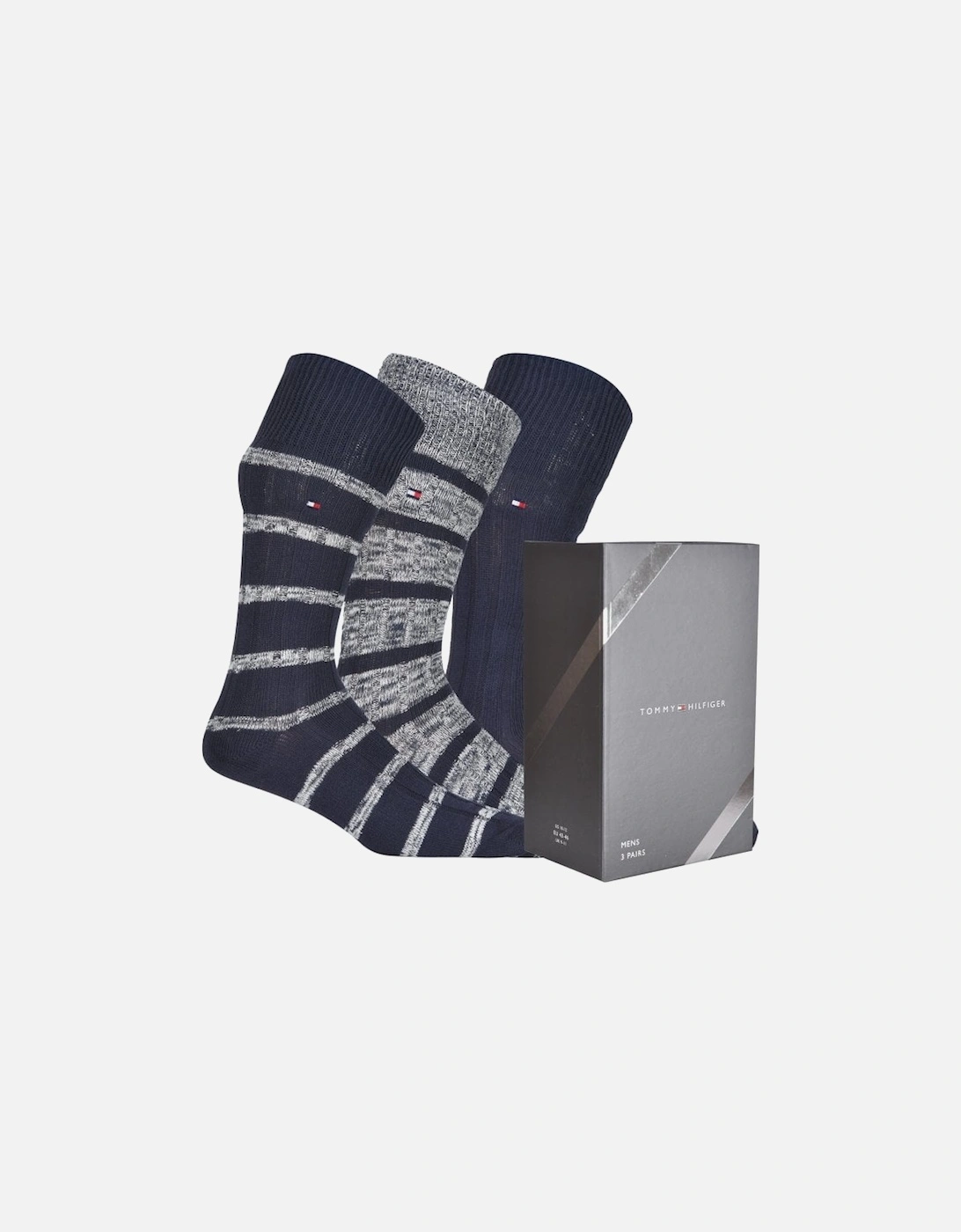 3-Pack Mouline Stripe Ribbed Boots Socks Gift Box, Navy Combo, 7 of 6