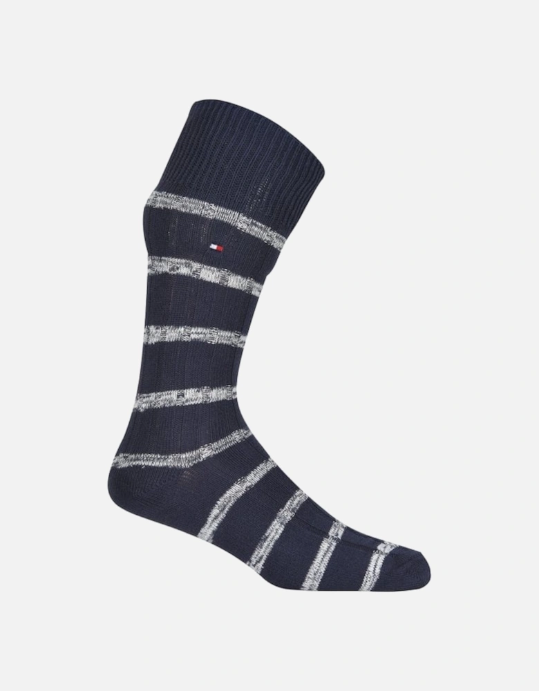 3-Pack Mouline Stripe Ribbed Boots Socks Gift Box, Navy Combo