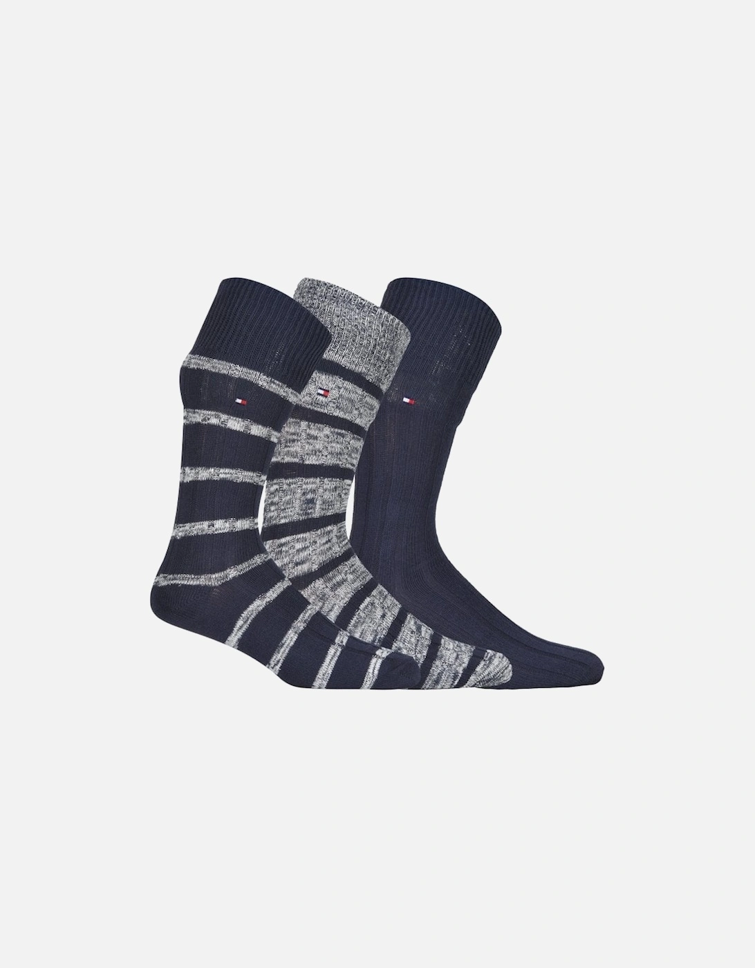 3-Pack Mouline Stripe Ribbed Boots Socks Gift Box, Navy Combo