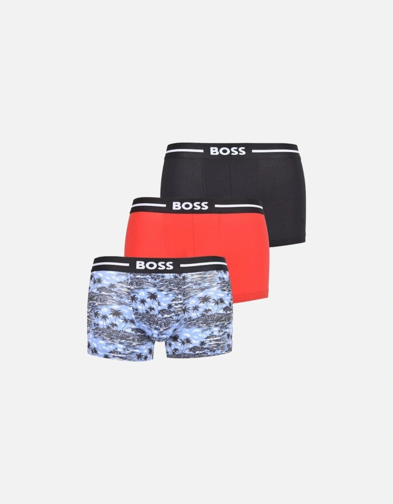 3-Pack Bold Island Print Boxer Trunks, Blue/Red/Black