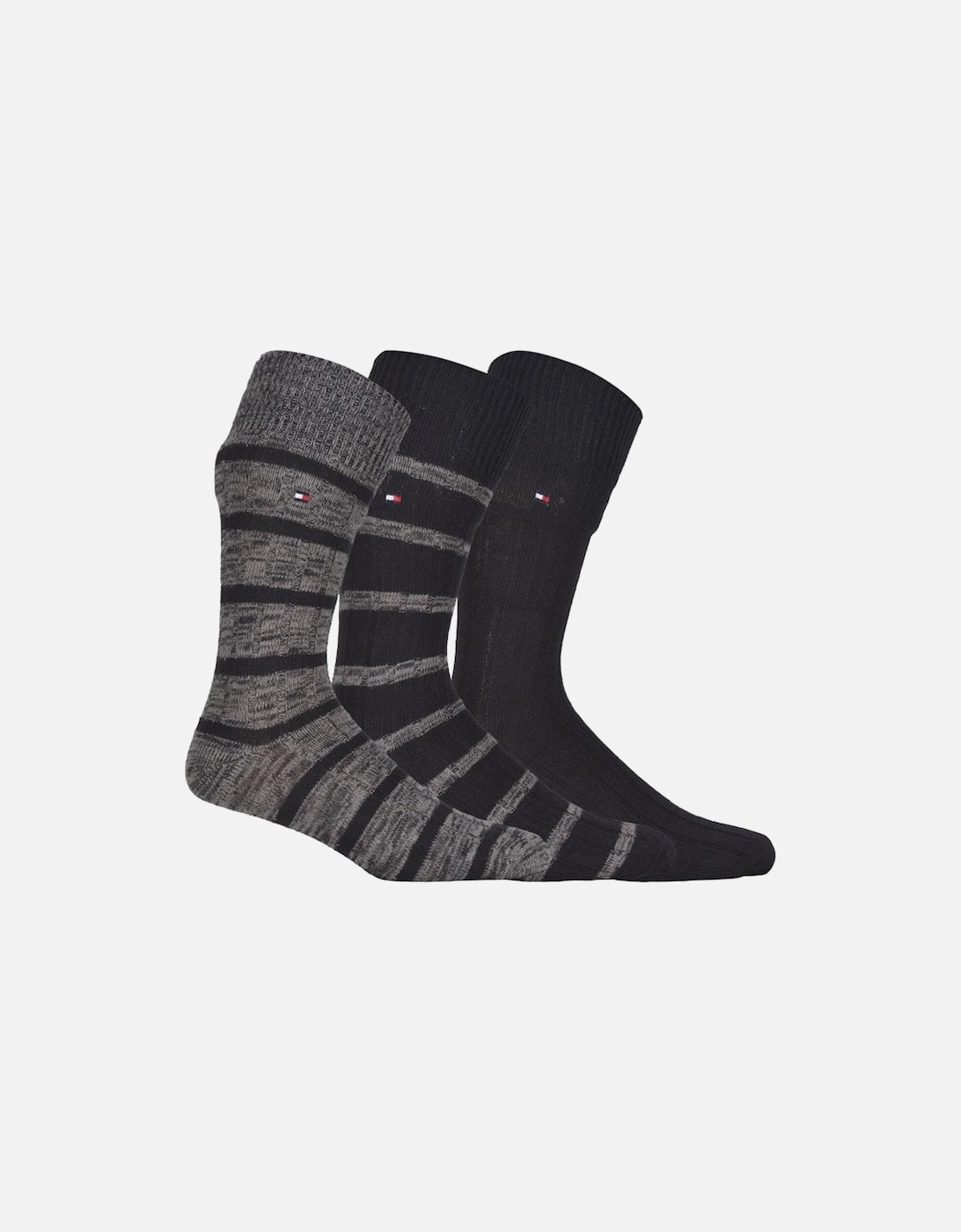 3-Pack Mouline Stripe Ribbed Boots Socks Gift Box, Black Combo
