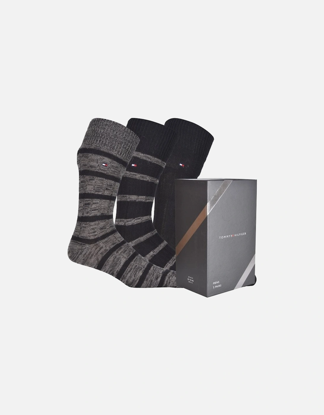 3-Pack Mouline Stripe Ribbed Boots Socks Gift Box, Black Combo, 7 of 6