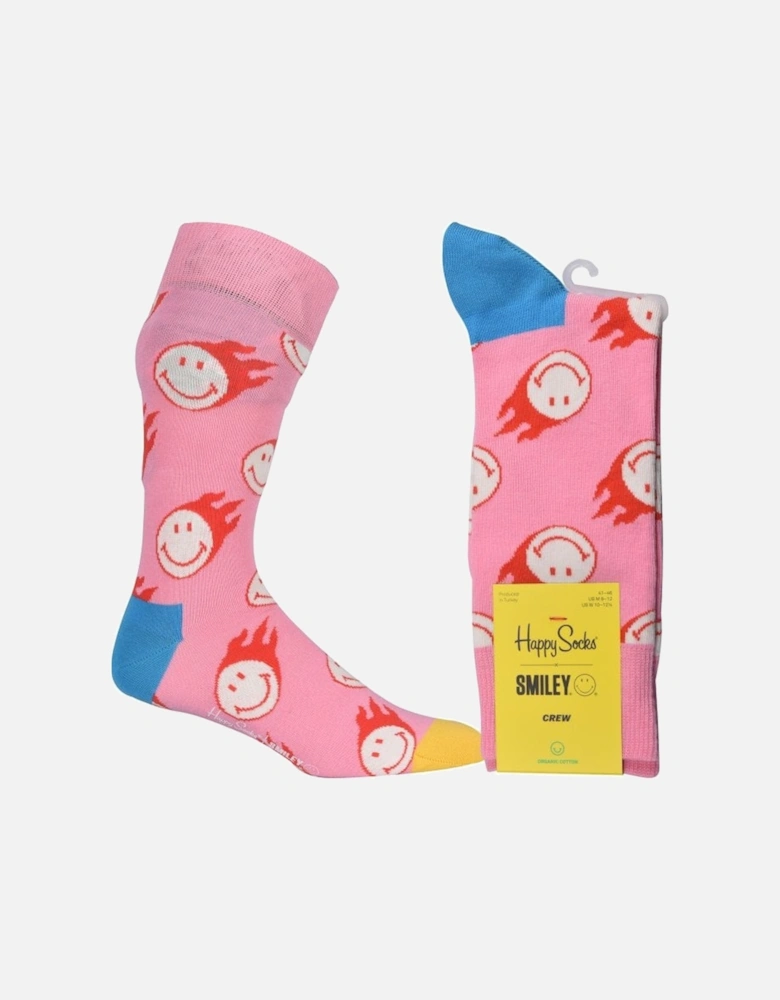 Flaming Smiley Socks, Pink