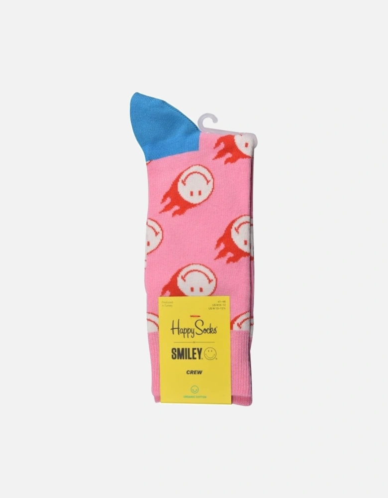 Flaming Smiley Socks, Pink