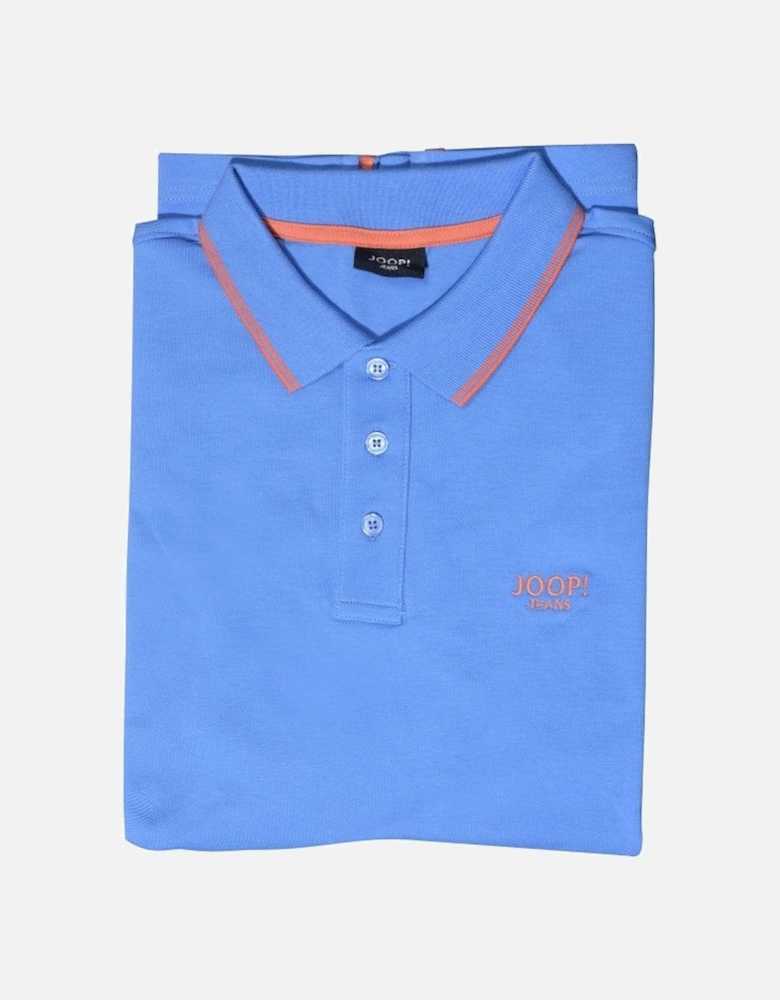 Jeans Contrast Collar Cotton Jersey Polo Shirt, Summer Blue