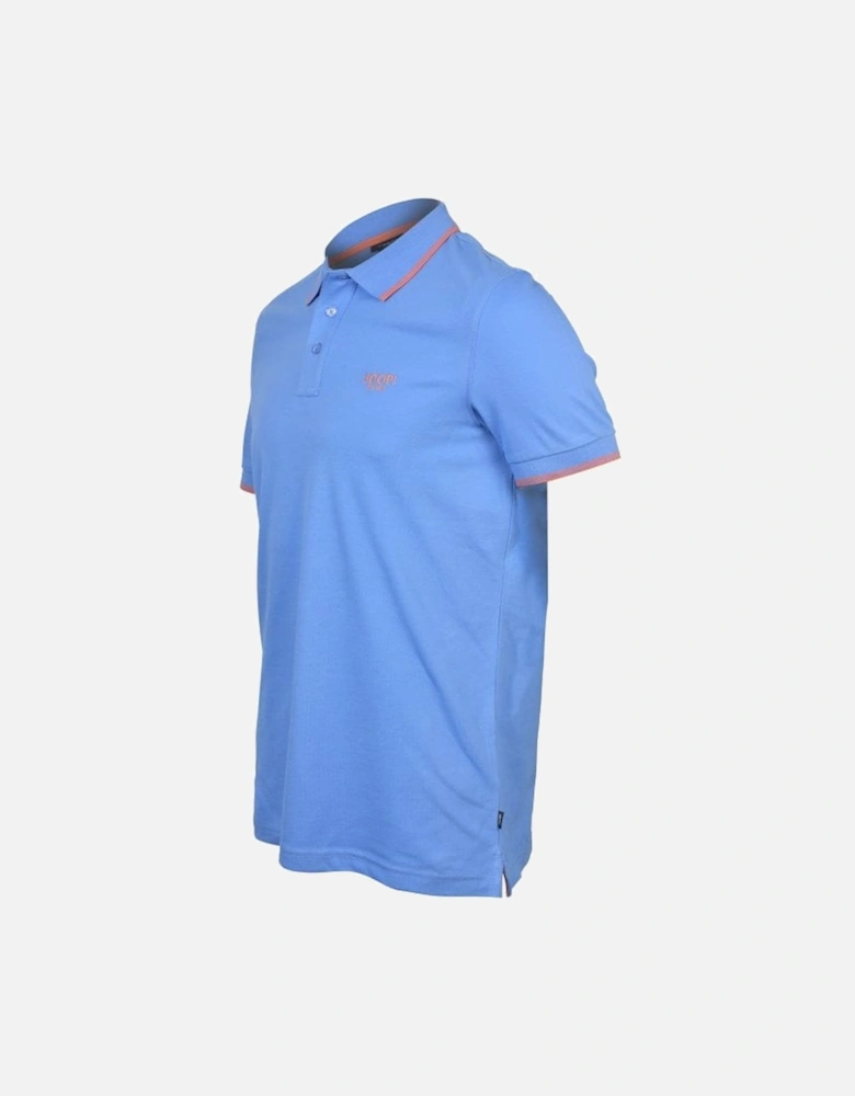 Jeans Contrast Collar Cotton Jersey Polo Shirt, Summer Blue