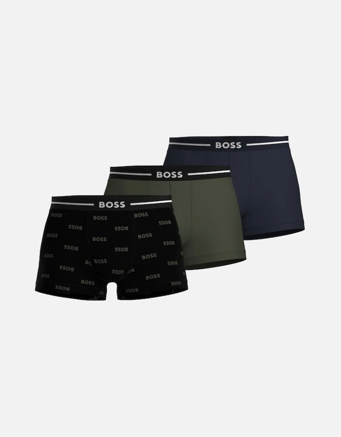 3-Pack Bold Logo Print Boxer Trunks, Black/Khaki/Navy, 2 of 1