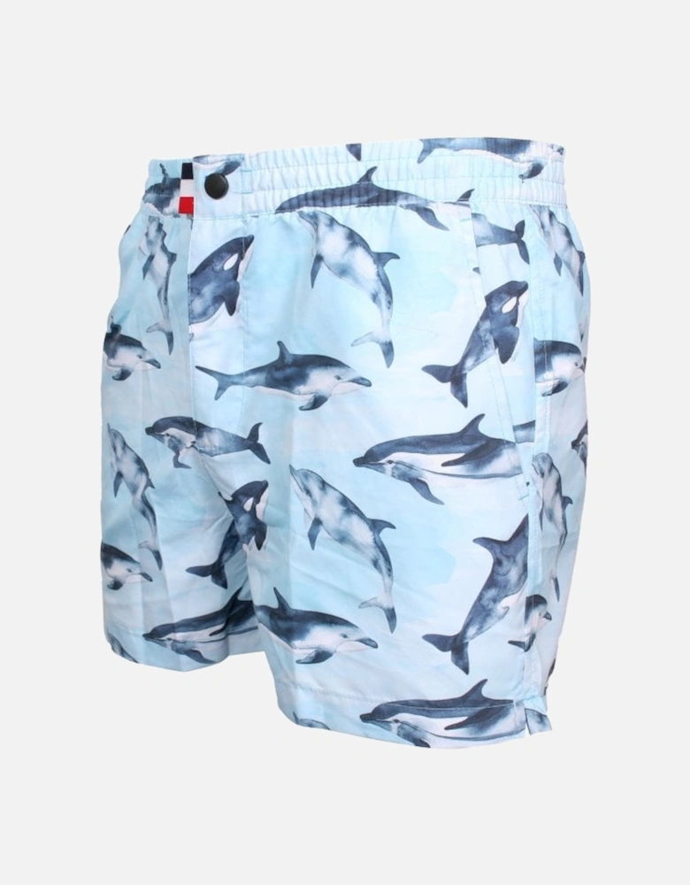 Flipper Print Swim Shorts, Sky Blue