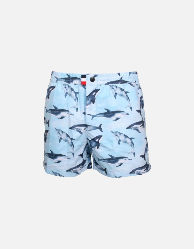 Flipper Print Swim Shorts, Sky Blue