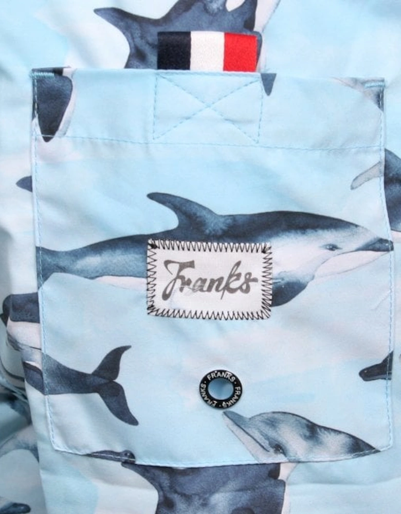 Flipper Print Swim Shorts, Sky Blue