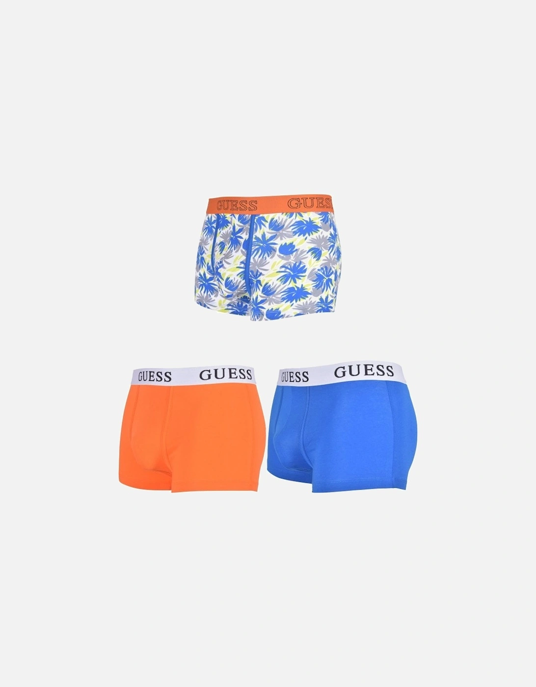 3-Pack Botanical Print Boxer Trunks, Blue/Orange/Multi