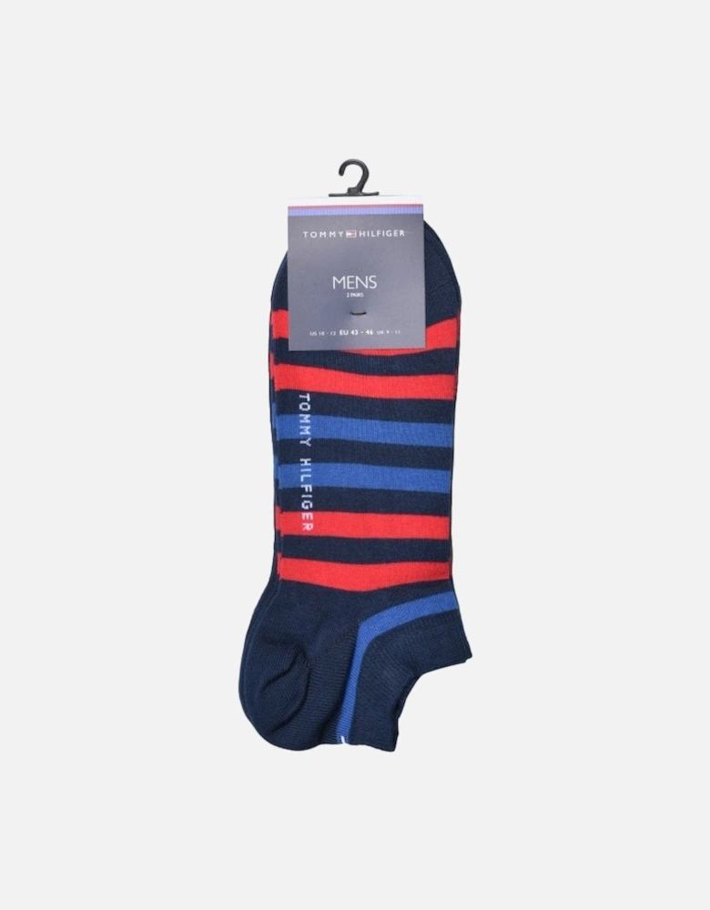 2-Pack Duo Stripe Trainer Socks, Navy/Red