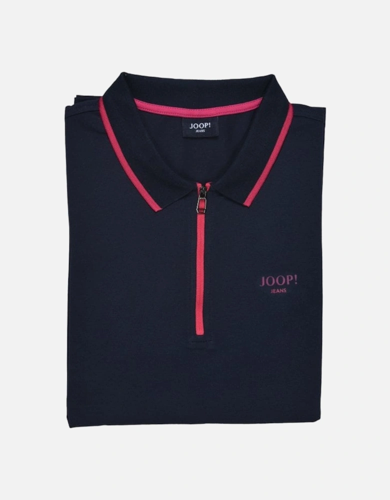 Jeans Qtr Zip Contrast Pique Polo Shirt, Navy/pink