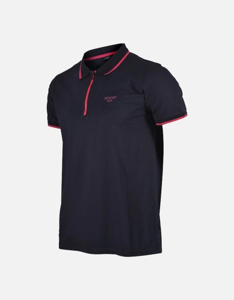 Jeans Qtr Zip Contrast Pique Polo Shirt, Navy/pink