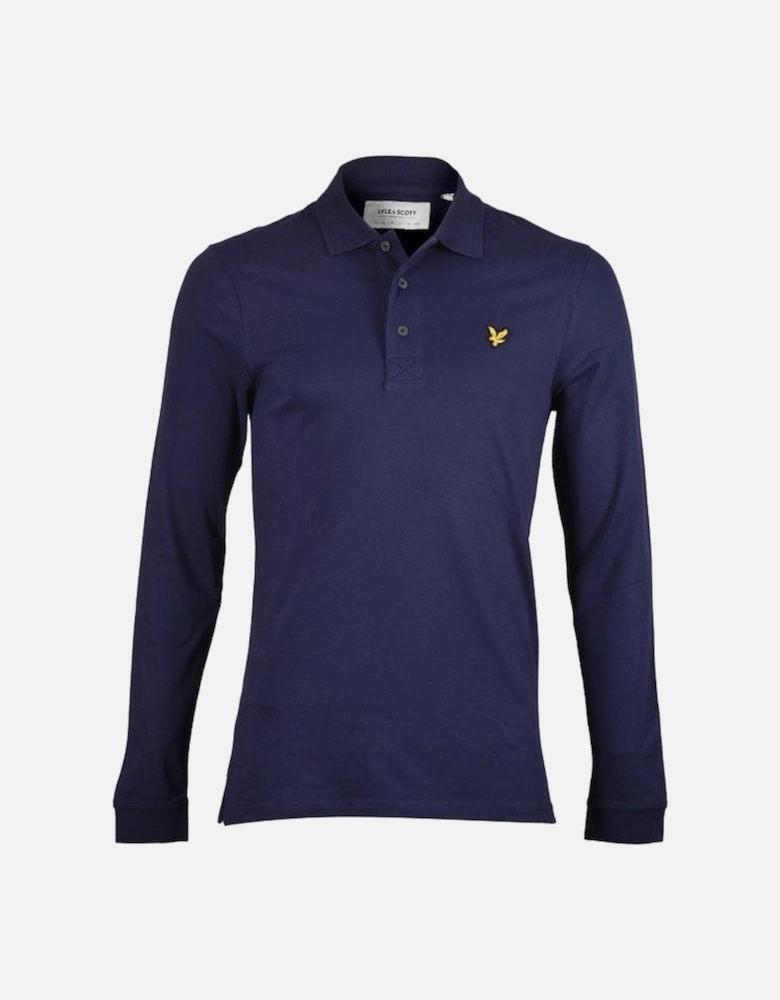 Classic Long-Sleeve Pique Polo Shirt, Navy