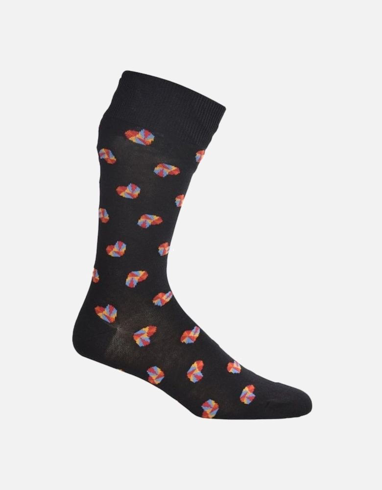 Romeo Hearts Print Socks, Black