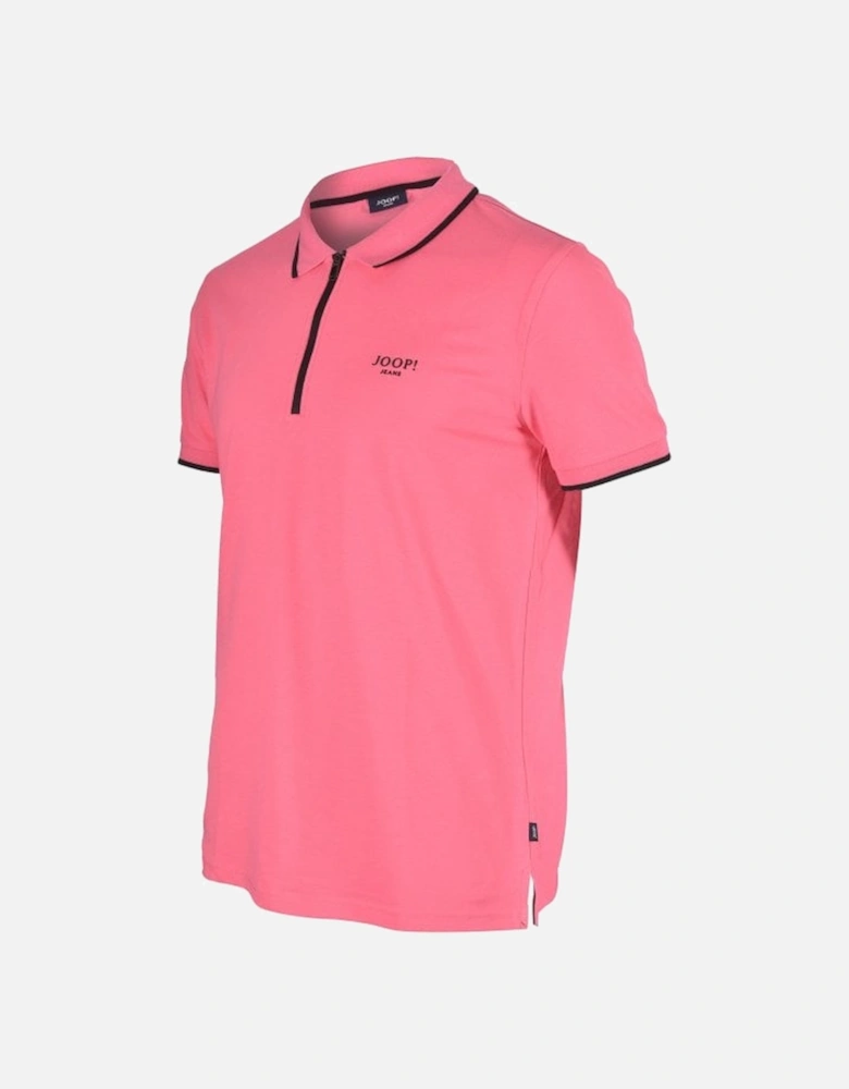 Jeans Qtr Zip Contrast Pique Polo Shirt, Pink/black