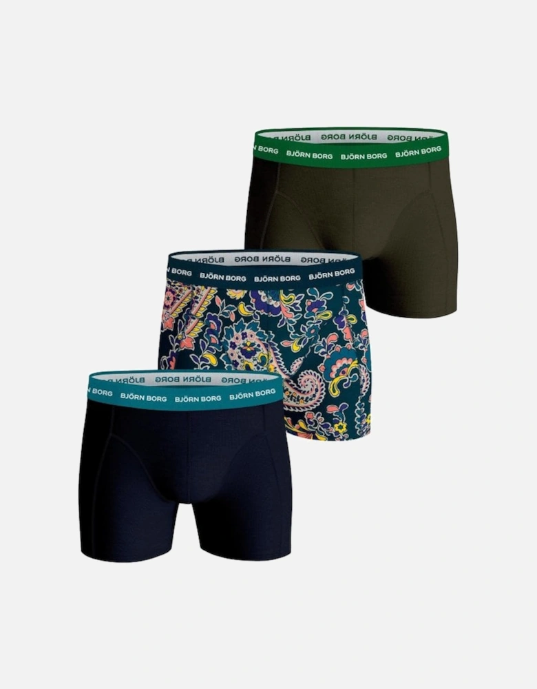 3-Pack Paisley & Solid Boxer Trunks, Multicoloured