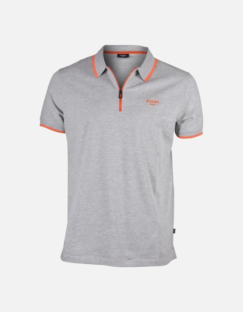 Jeans Qtr Zip Contrast Pique Polo Shirt, Grey Melange / orange