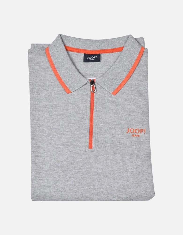 Jeans Qtr Zip Contrast Pique Polo Shirt, Grey Melange / orange