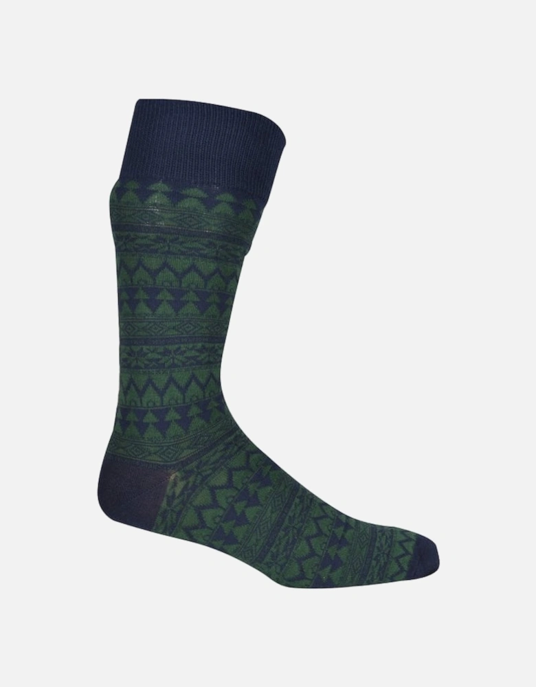 2-Pack Fair Isle & Stripe Socks Gift Box, Navy/Green