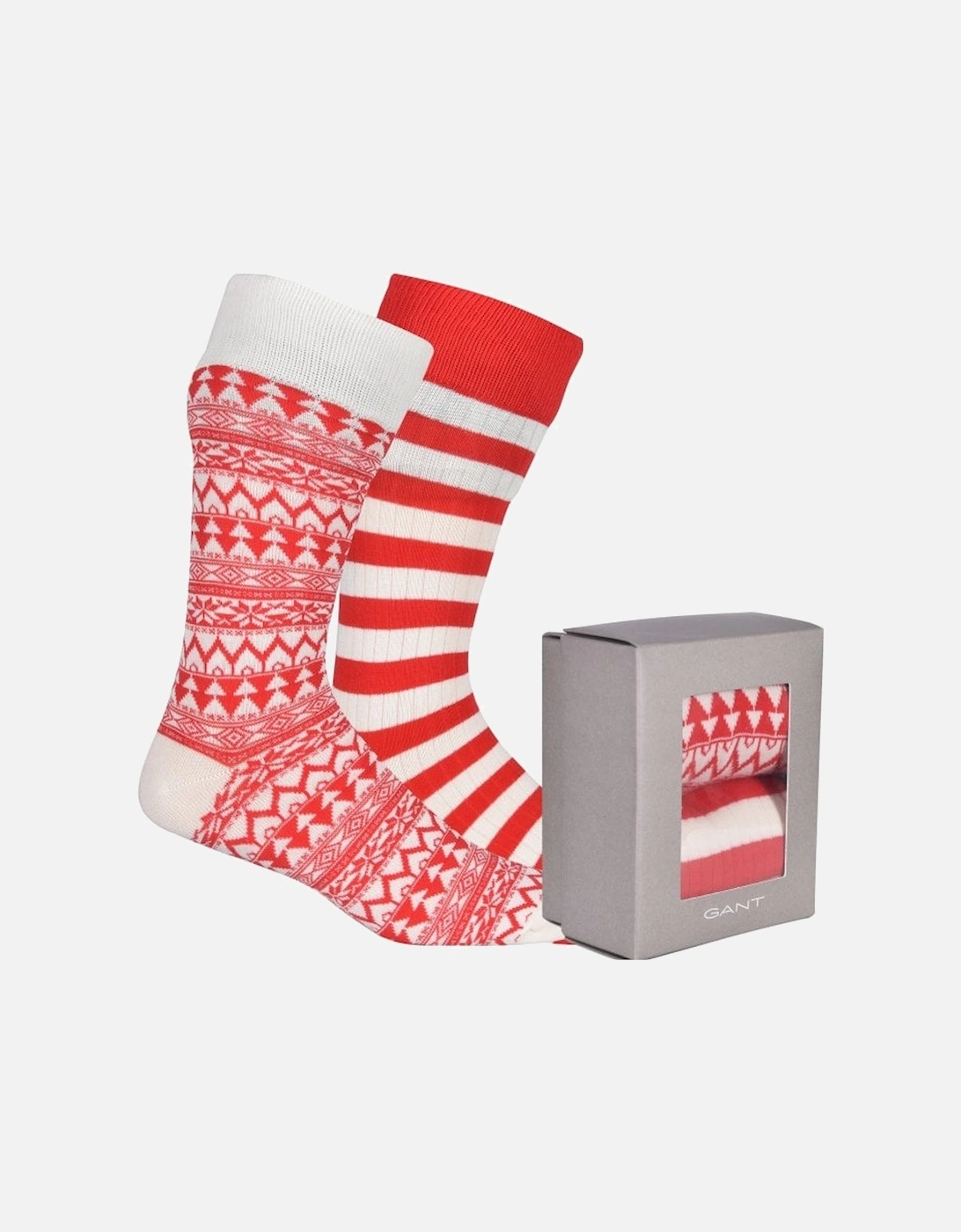 2-Pack Fair Isle & Stripe Socks Gift Box, Red/White, 6 of 5