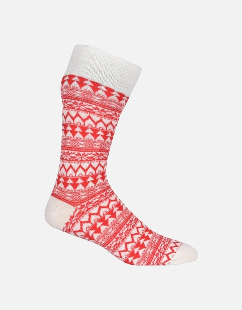 2-Pack Fair Isle & Stripe Socks Gift Box, Red/White