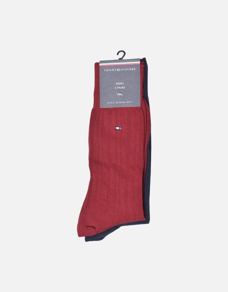 2-Pack Fancy Ribbed Socks, Navy/Rouge