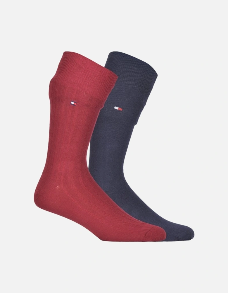 2-Pack Fancy Ribbed Socks, Navy/Rouge