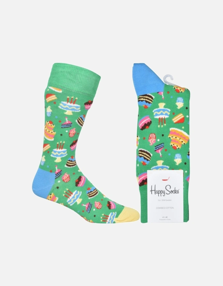 Birthday Cake Socks, Green/multi