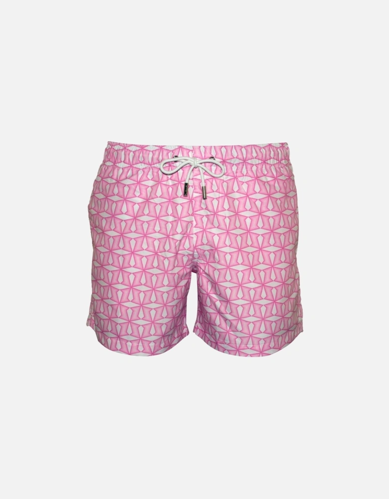 Geometric Print Swim Shorts, Soft Pink
