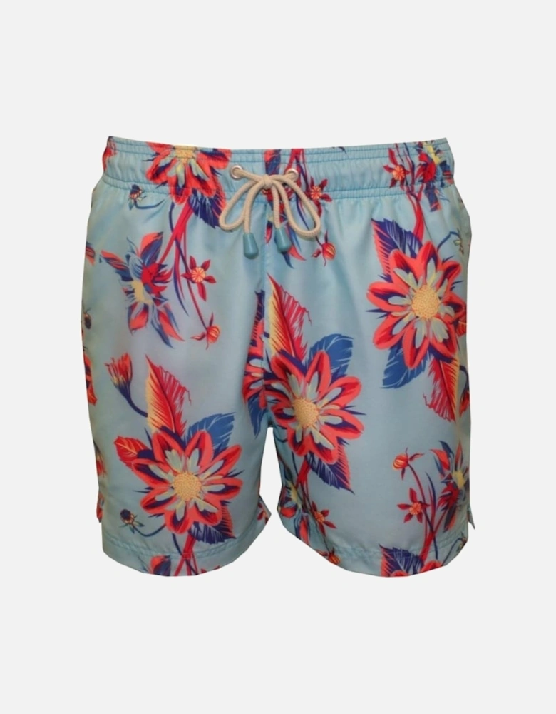 Tuckernuck Original Mid-Length Dahlia Floral Print Swim Shorts, Blue
