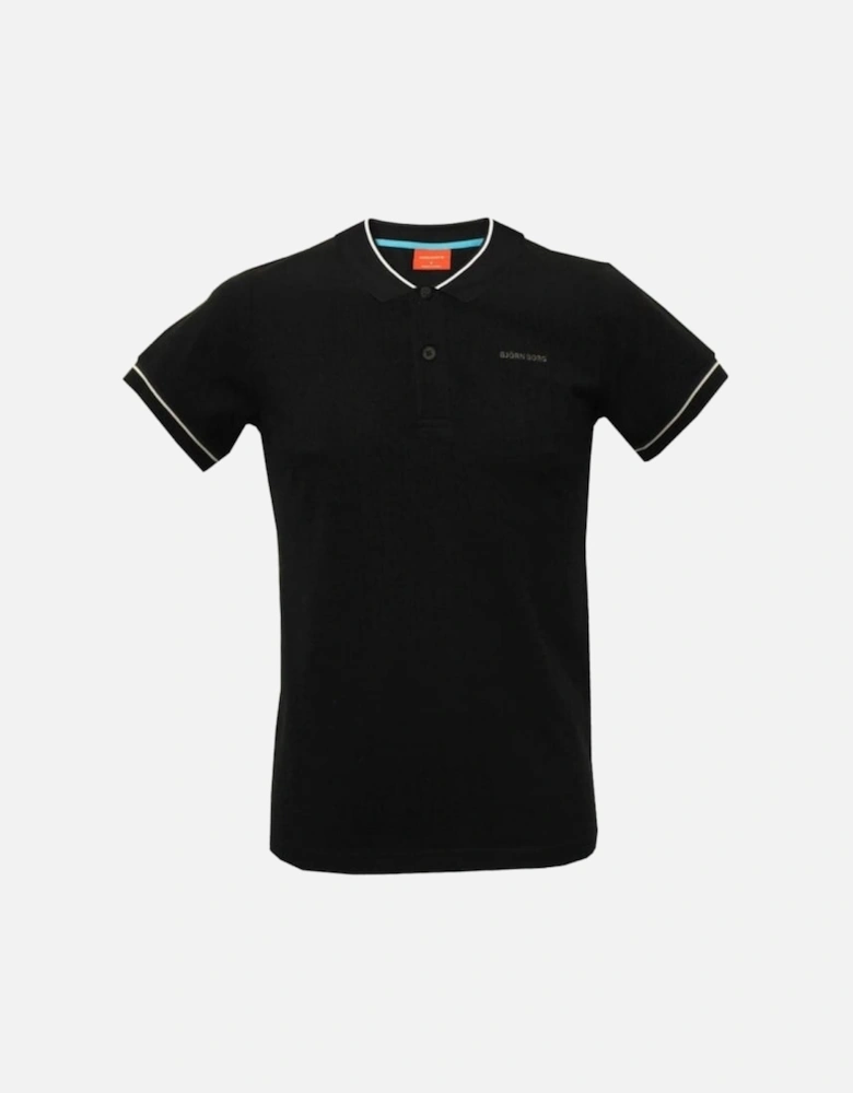 Trendy Sports Polo Shirt, Black with grey contrast