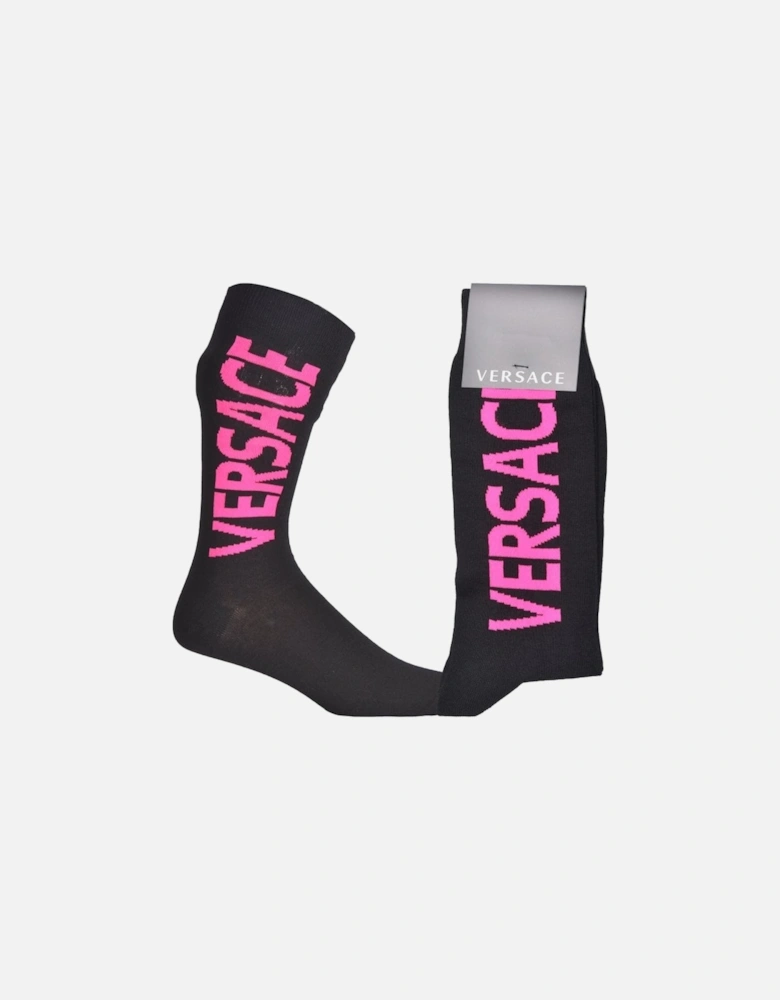 Script Logo Sports Socks, Black/pink