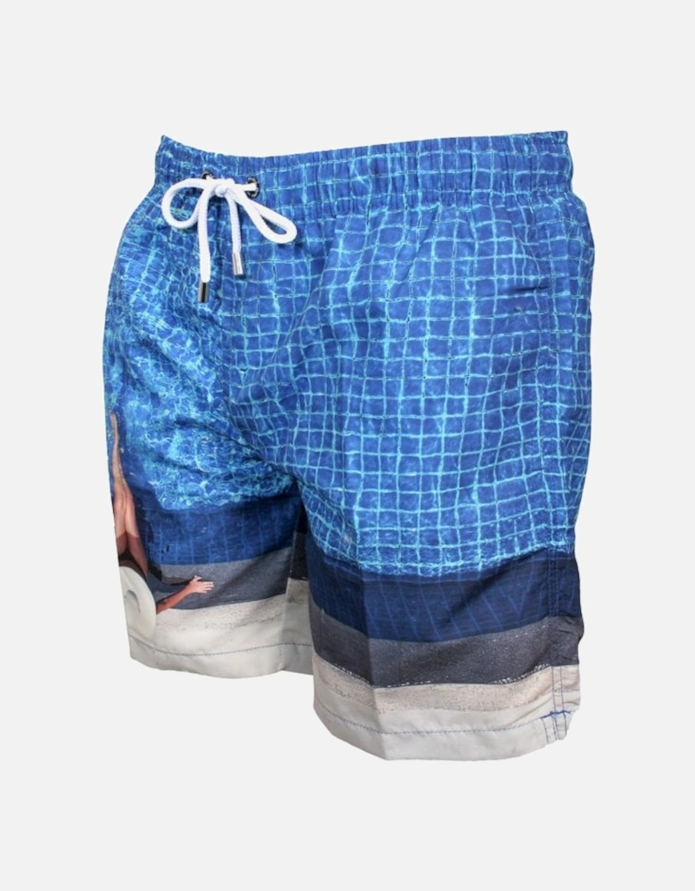 Santorini Pool Photographic Print Swim Shorts, Blue