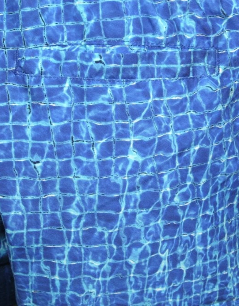 Santorini Pool Photographic Print Swim Shorts, Blue