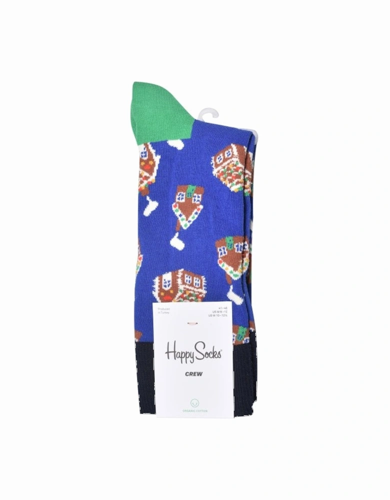 Gingerbread House Socks, Blue