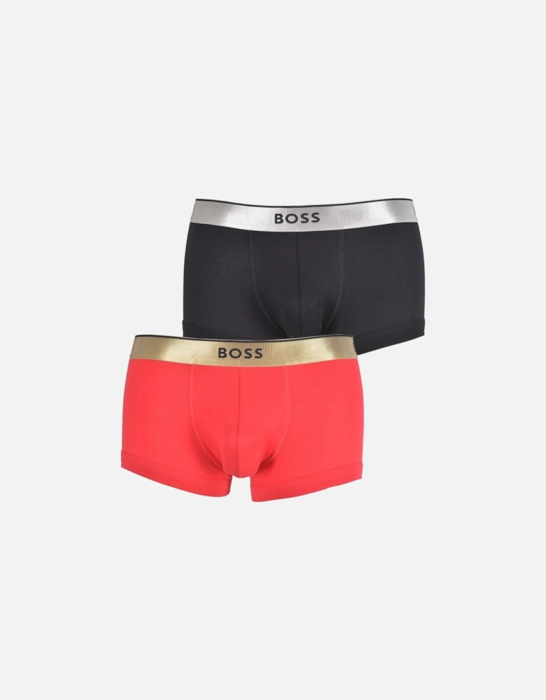 2-Pack Gold/Silver Waistband Boxer Trunks Gift Set, Red/Black