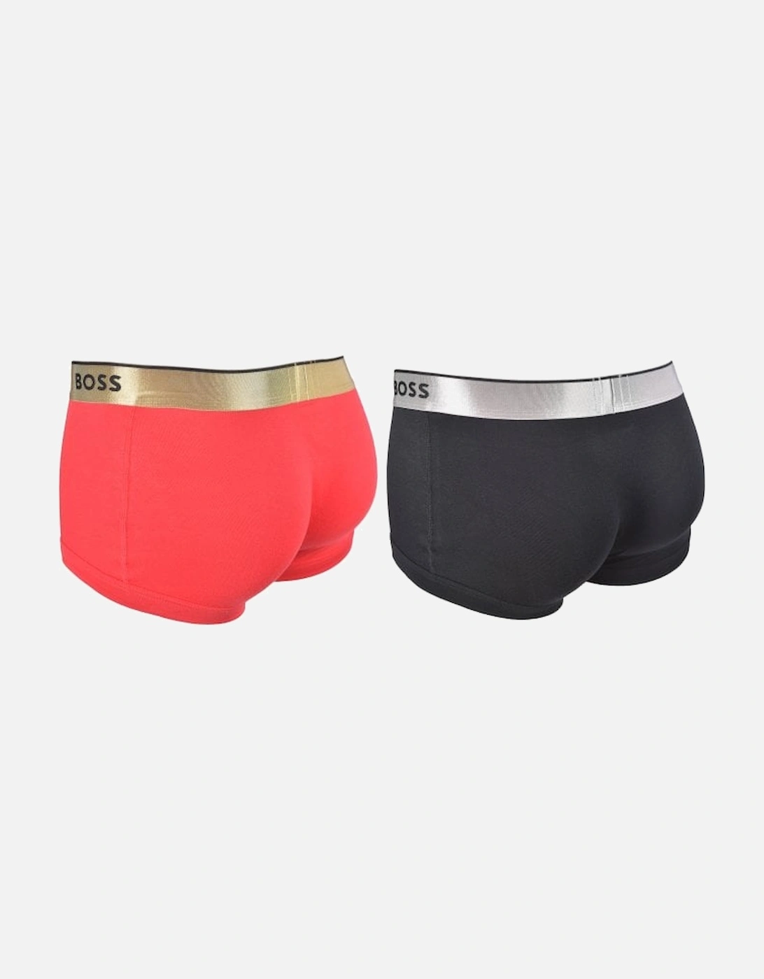 2-Pack Gold/Silver Waistband Boxer Trunks Gift Set, Red/Black
