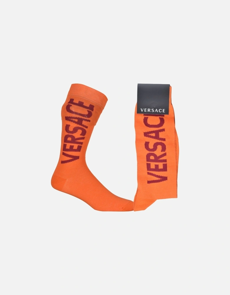 Script Logo Sports Socks, Orange/burgundy