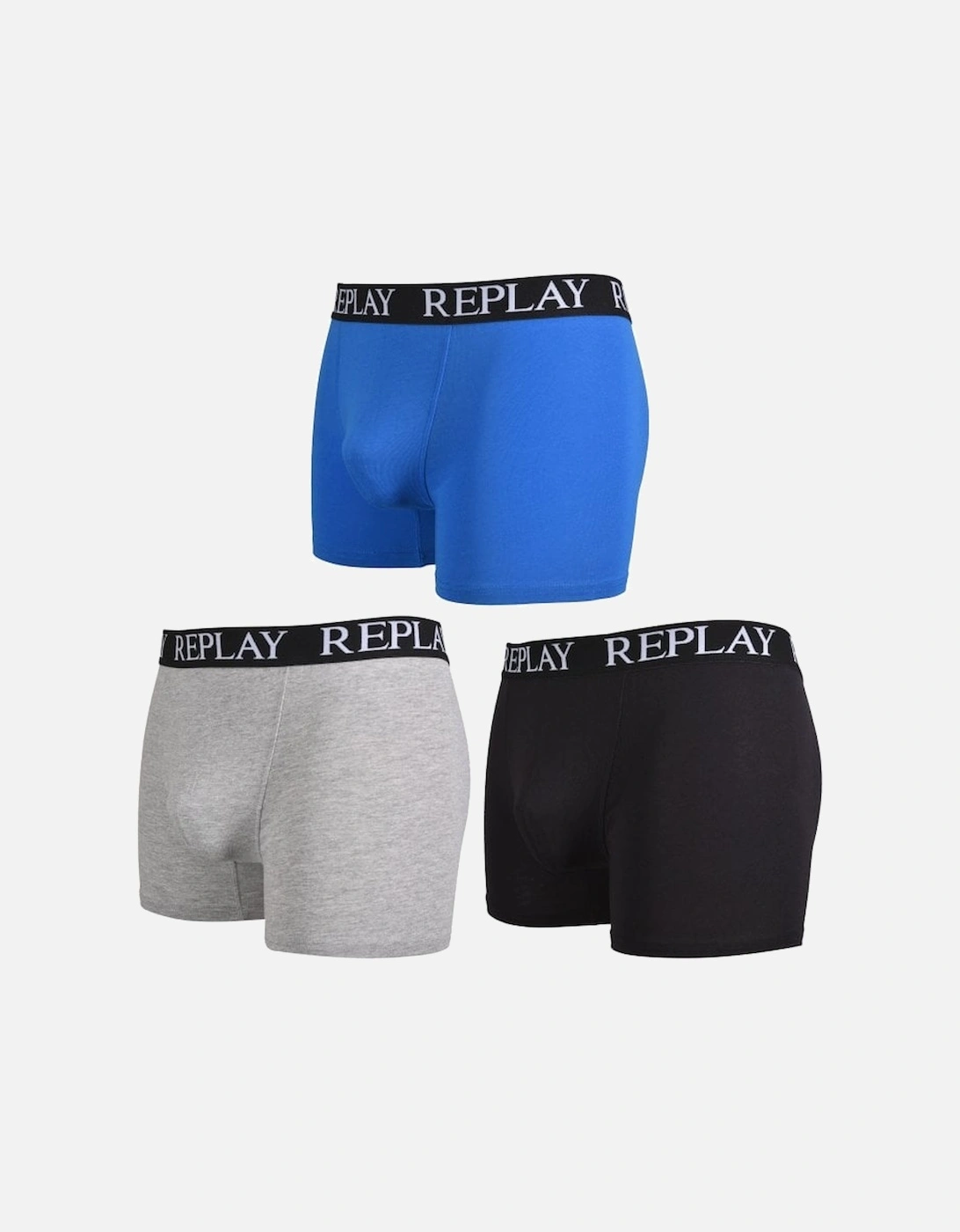 3-Pack Classic Logo Boxer Trunks, Black/Grey/Blue