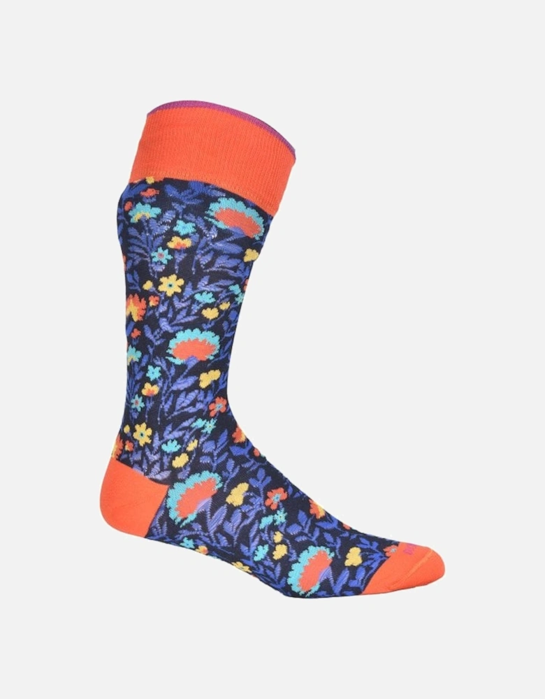 Clover Socks, Navy/orange